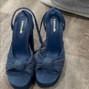 Larroude Denim Blue Knotted Heels